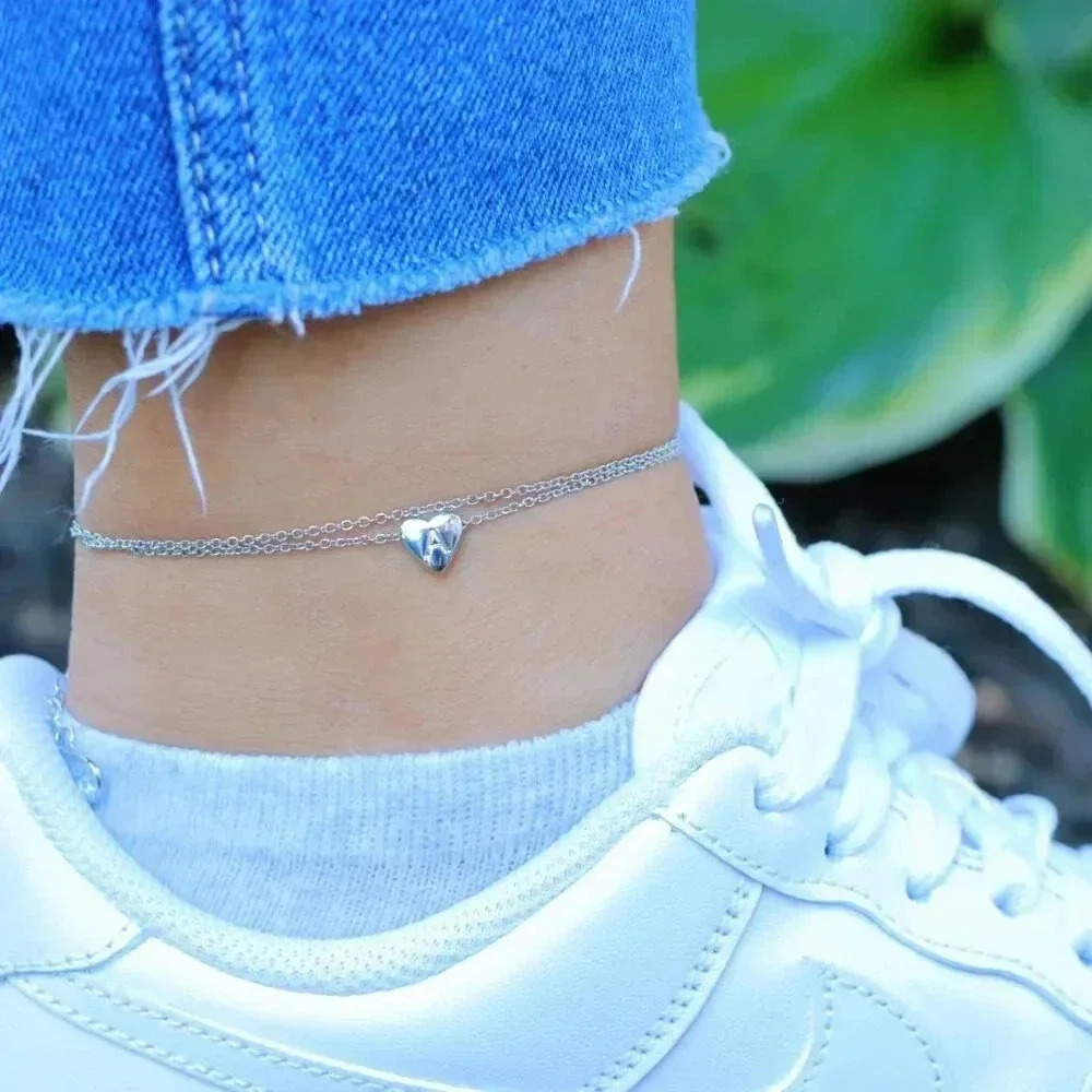 SILVER INITIAL ANKLET ❤️HEART CHARM PERSONALIZED ALPHABET DAINTY, ELDM22336 - Picture 10 of 13
